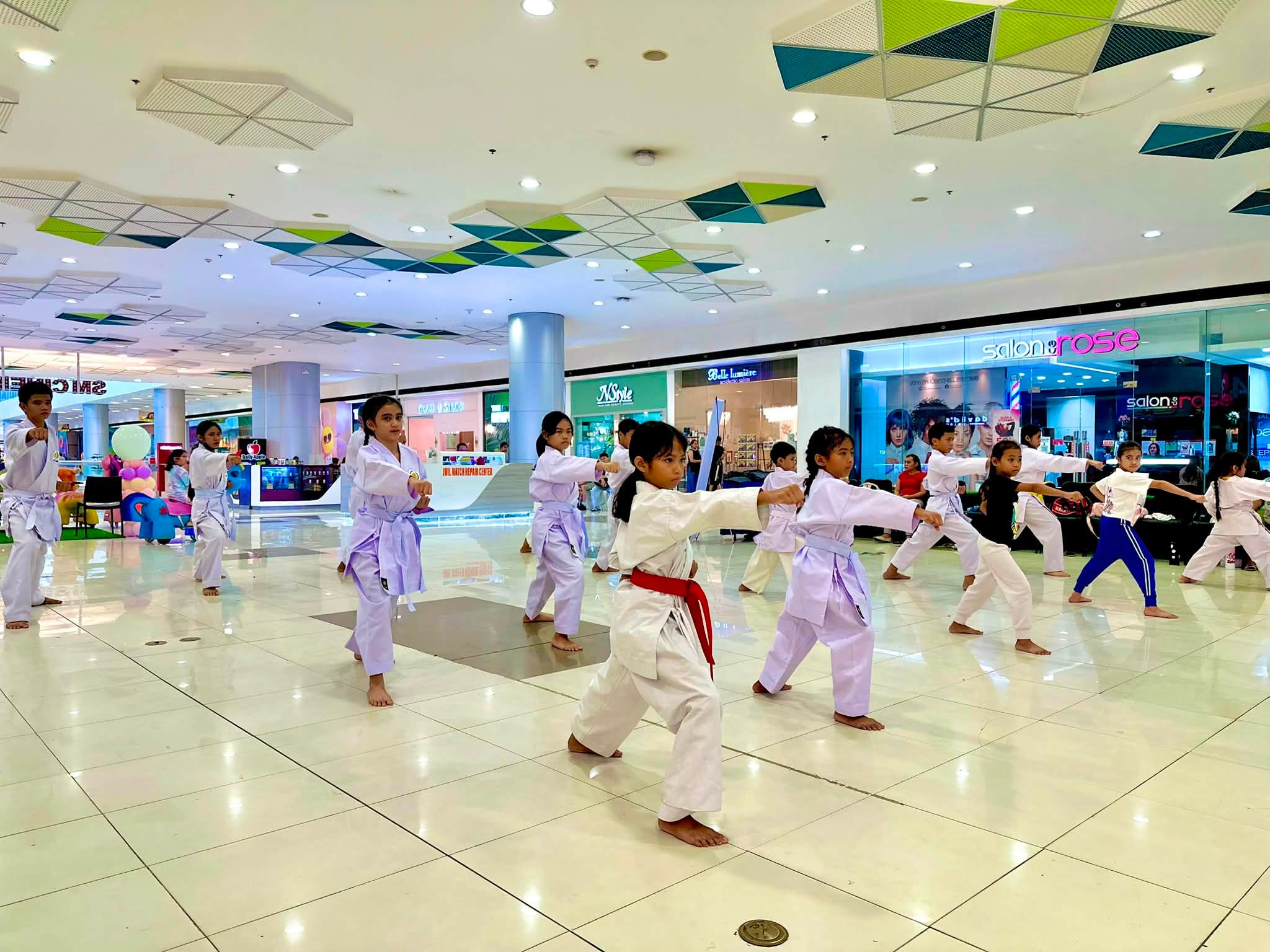Karate students practicing kata together